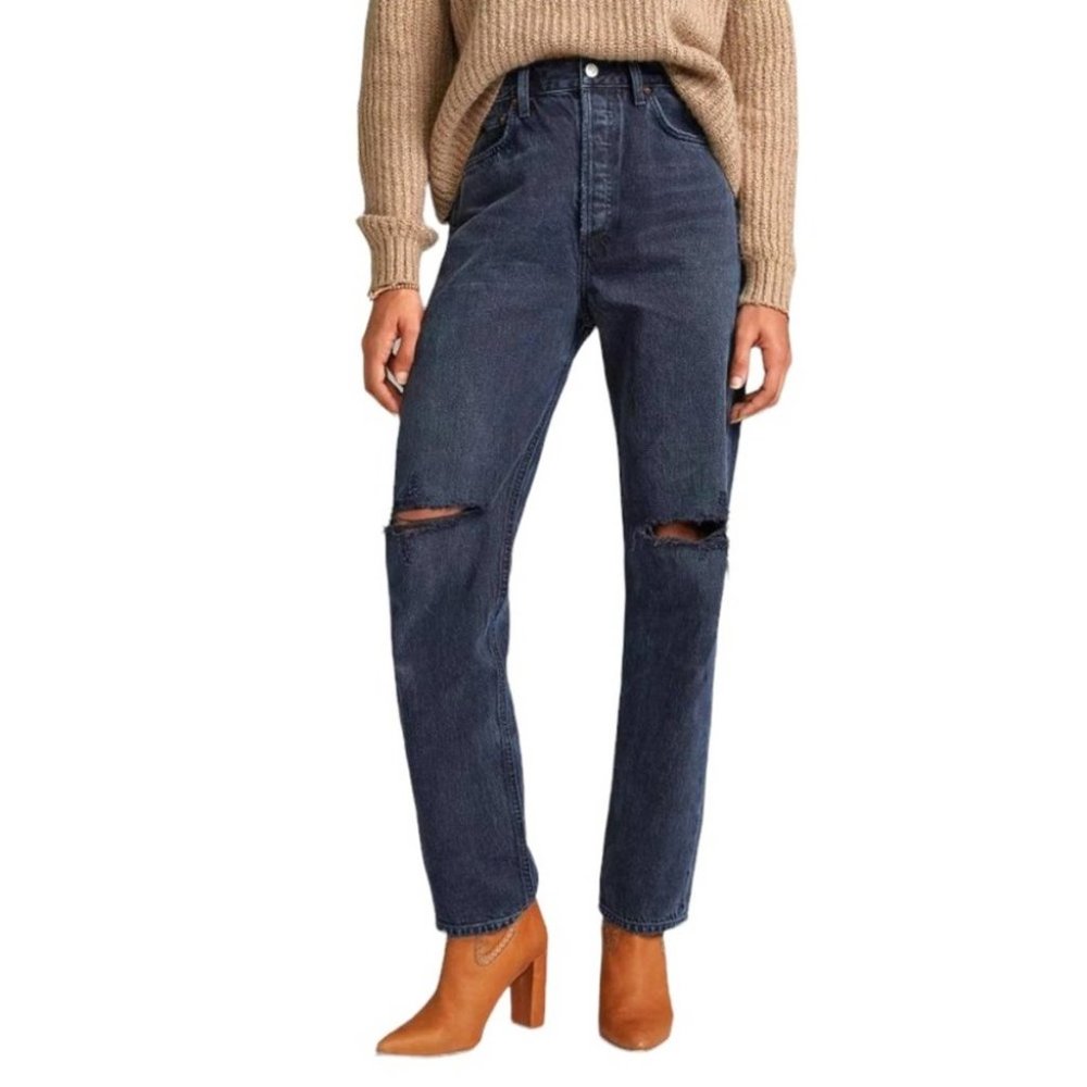 NWT AGOLDE '90s Pinch-Waist Ultra High Rise Black Wash Straight Jeans Size 28